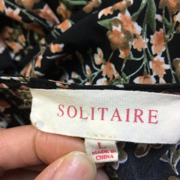 Solitaire Dress Size L Womans Black Floral Balloon Sleeve Embroidered Flowy Boho - Picture 10 of 15